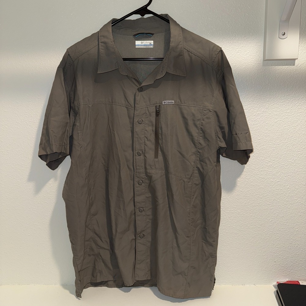 Columbia PFG Omni-Shade Button Up Shirt Mens L Gray Fishing Short Sleeve